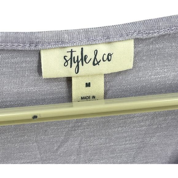 Style co Womens Top Size M Purple Rayon Stretch Lightweight V-Neck Sheer Trim - Picture 2 of 6